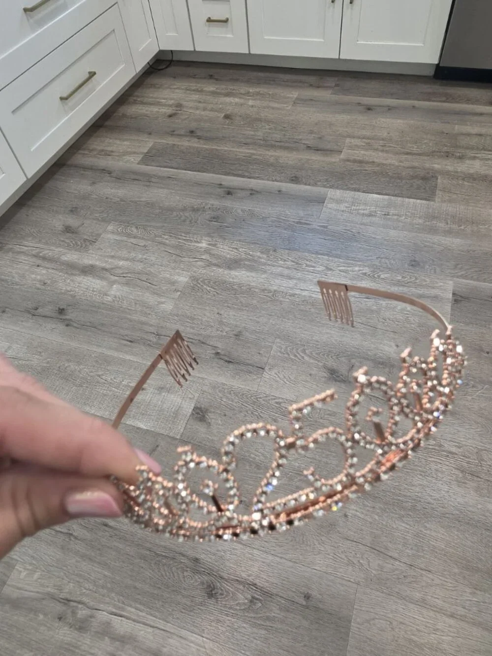 25th Birthday Rose Gold Rhinestone Tiara With Comb Attachments crown sparkle